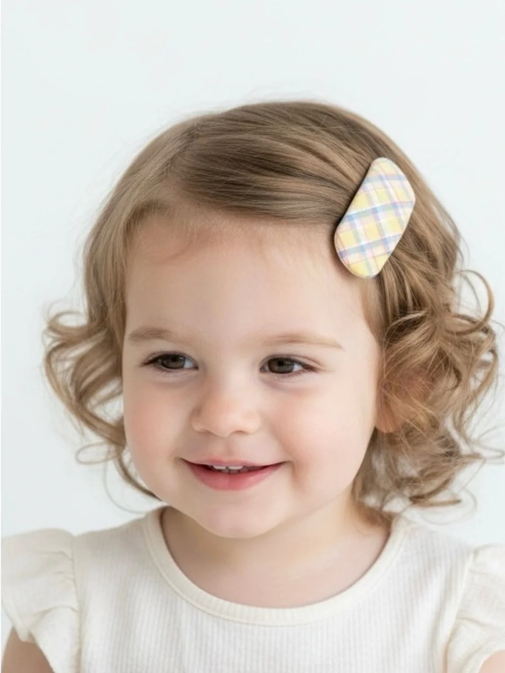 Handmade Pastel Plaid & Yellow Fabric Snap Hair Clips Set (2 Pc)